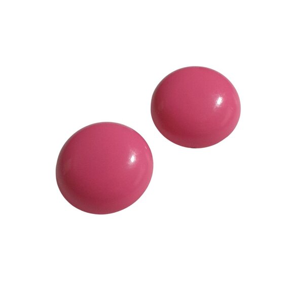 Pink Clip On Round Earrings Vintage Costume Jewelry Retro Design 1 Inch Pair - Picture 1 of 4